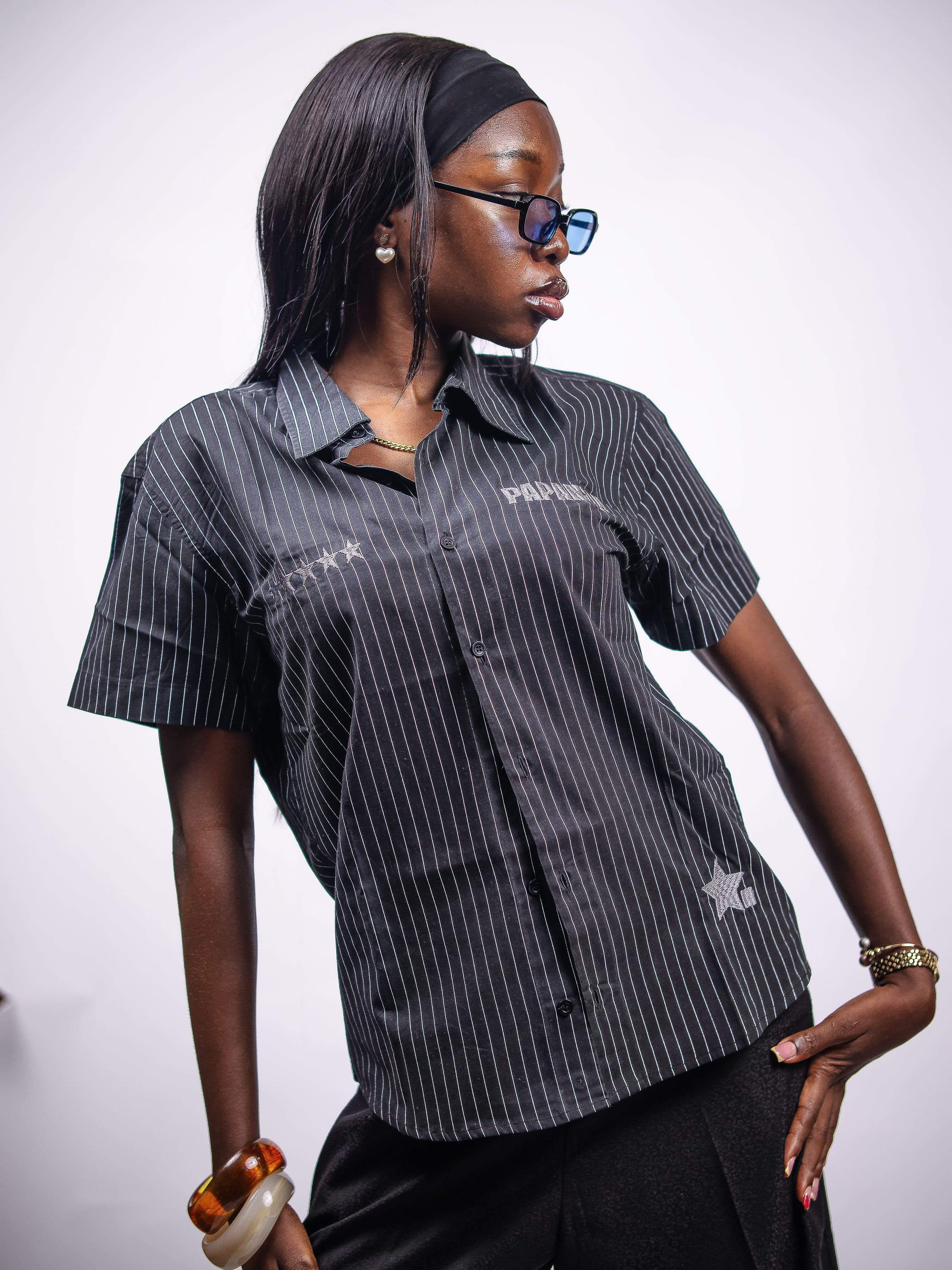 PAPANDU "For The Stars" Signature Stripe Shirt — Jet Black Pinstripe